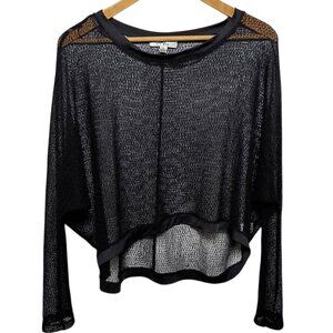 One7Six Elegant Black Mesh Top Sheer Long Sleeve Evening Blouse M